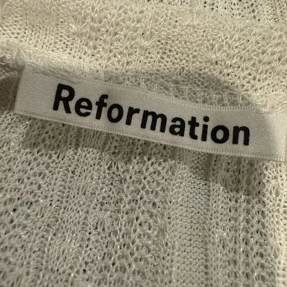 Reformation Sheer Pointelle Crop Top White Long Sleeve Size M - Picture 4 of 6